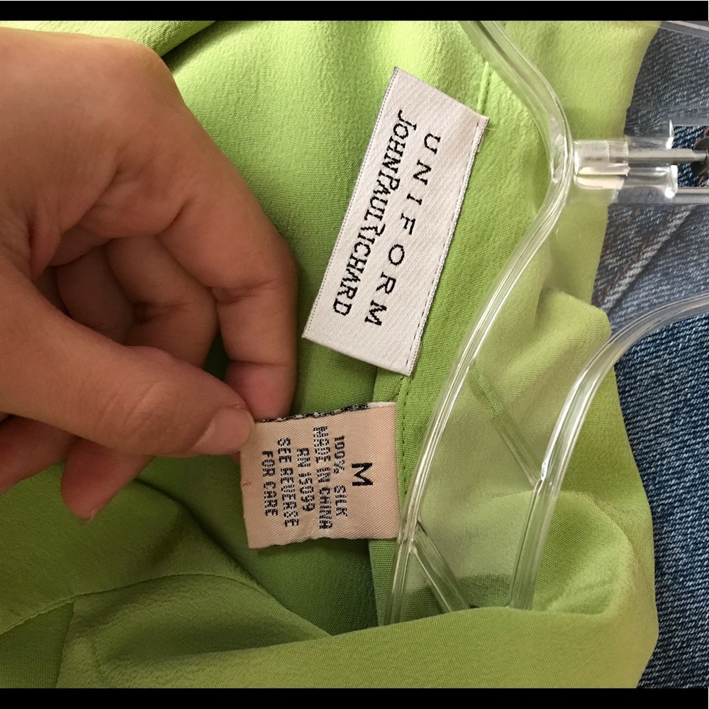 Neon Lime Green Button Down Long Sleeve Blouse - image 3